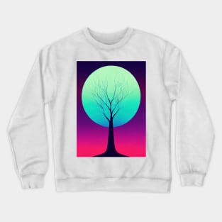 Lonely Tree Under a Blue Full Moon -Vibrant Colored Whimsical - Abstract Minimalist Bright Colorful Nature Poster Art of a Leafless Branches Crewneck Sweatshirt